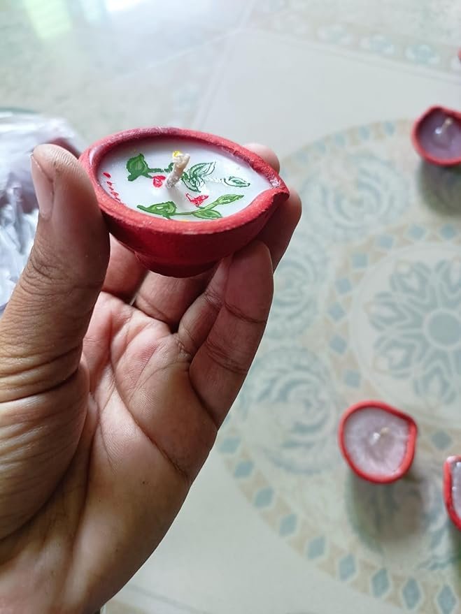 Hand-Painted Clay Diya Set | Decorative Wax Candle Holders (pack of 2) - Image 2