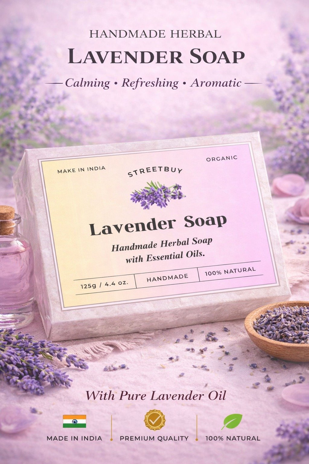 Streetbuy Handmade Lavender Soap | Naturally Crafted for Everyday Care | 125g | Pack Of 3