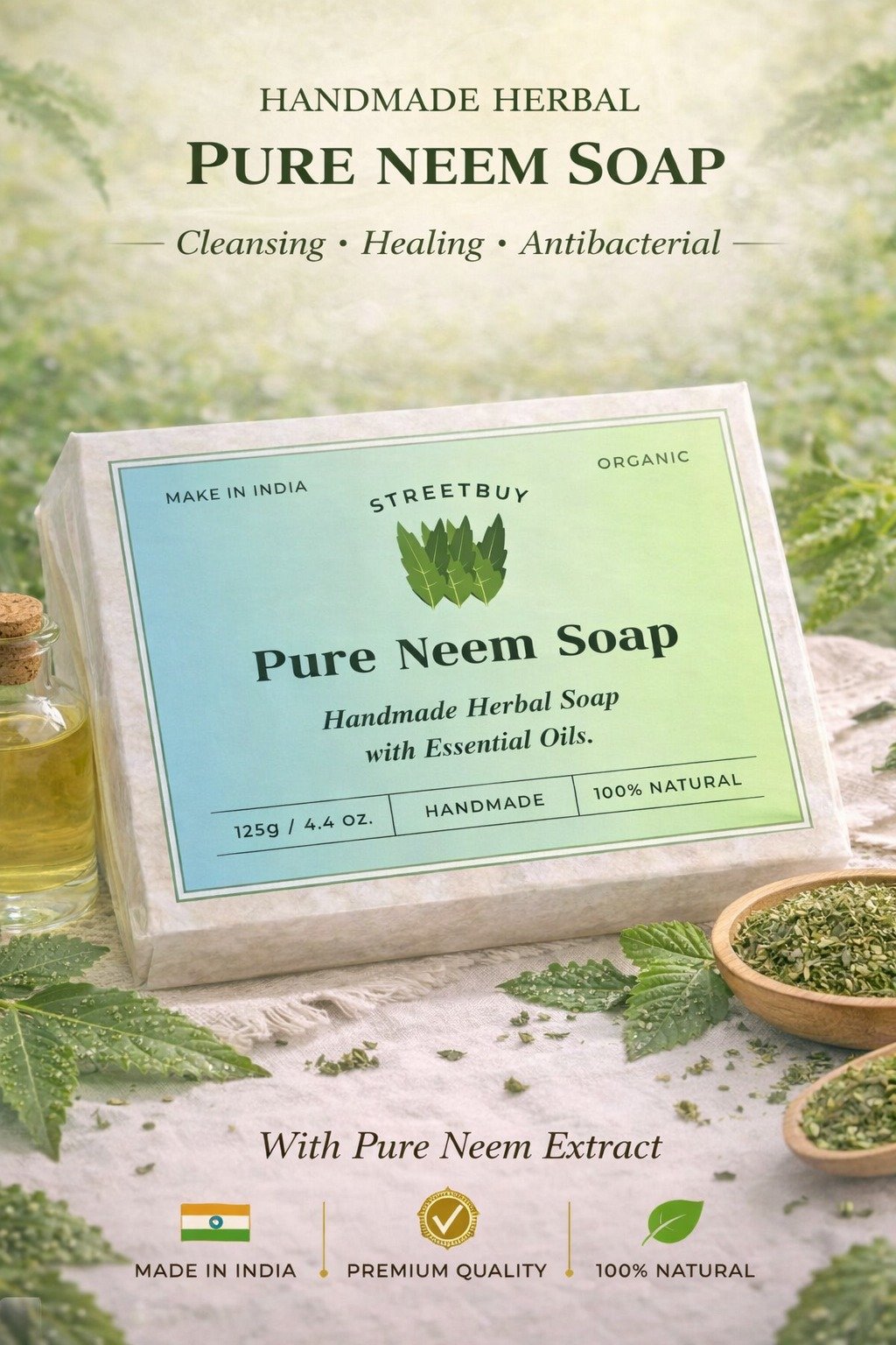 Streetbuy Handmade Neem Soap | Naturally Crafted for Everyday Care | 125g | Pack Of 3 - Image 2